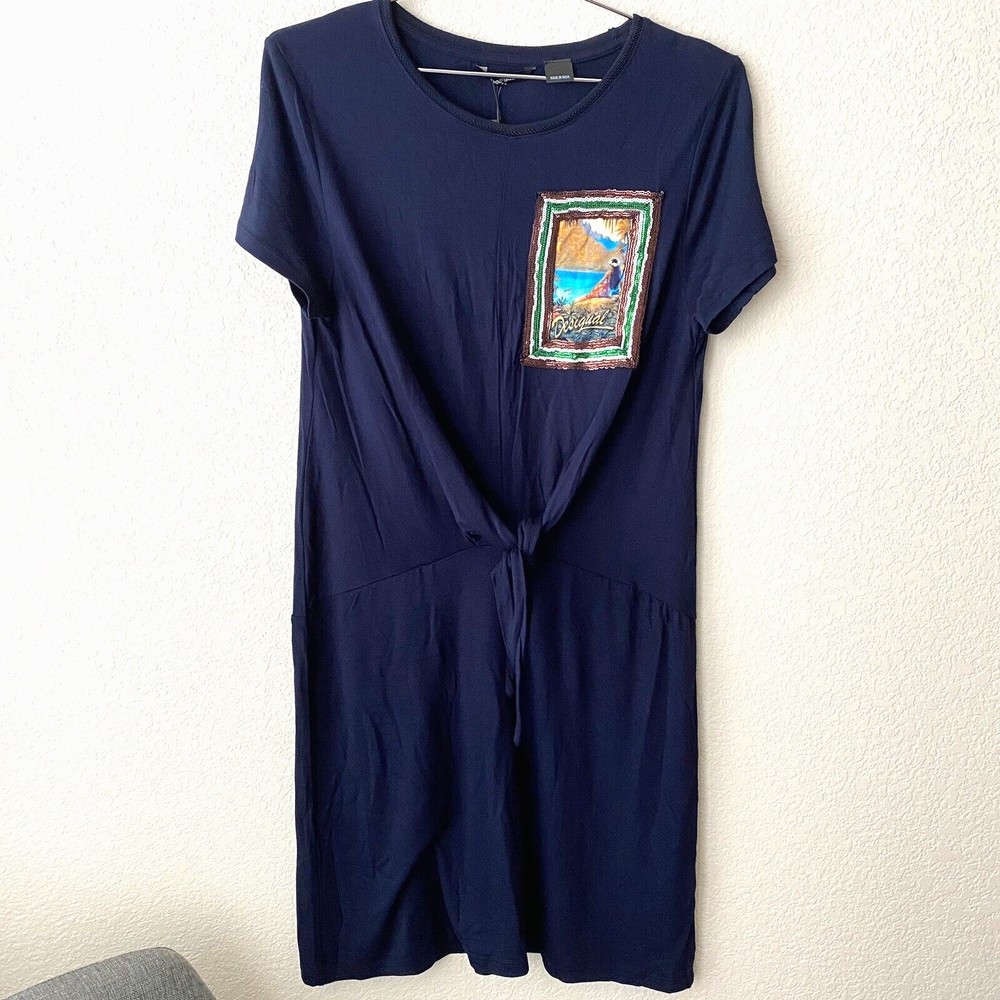 Disgual Womens Vest Norah Front Tie Dress Size Medium Blue NWT